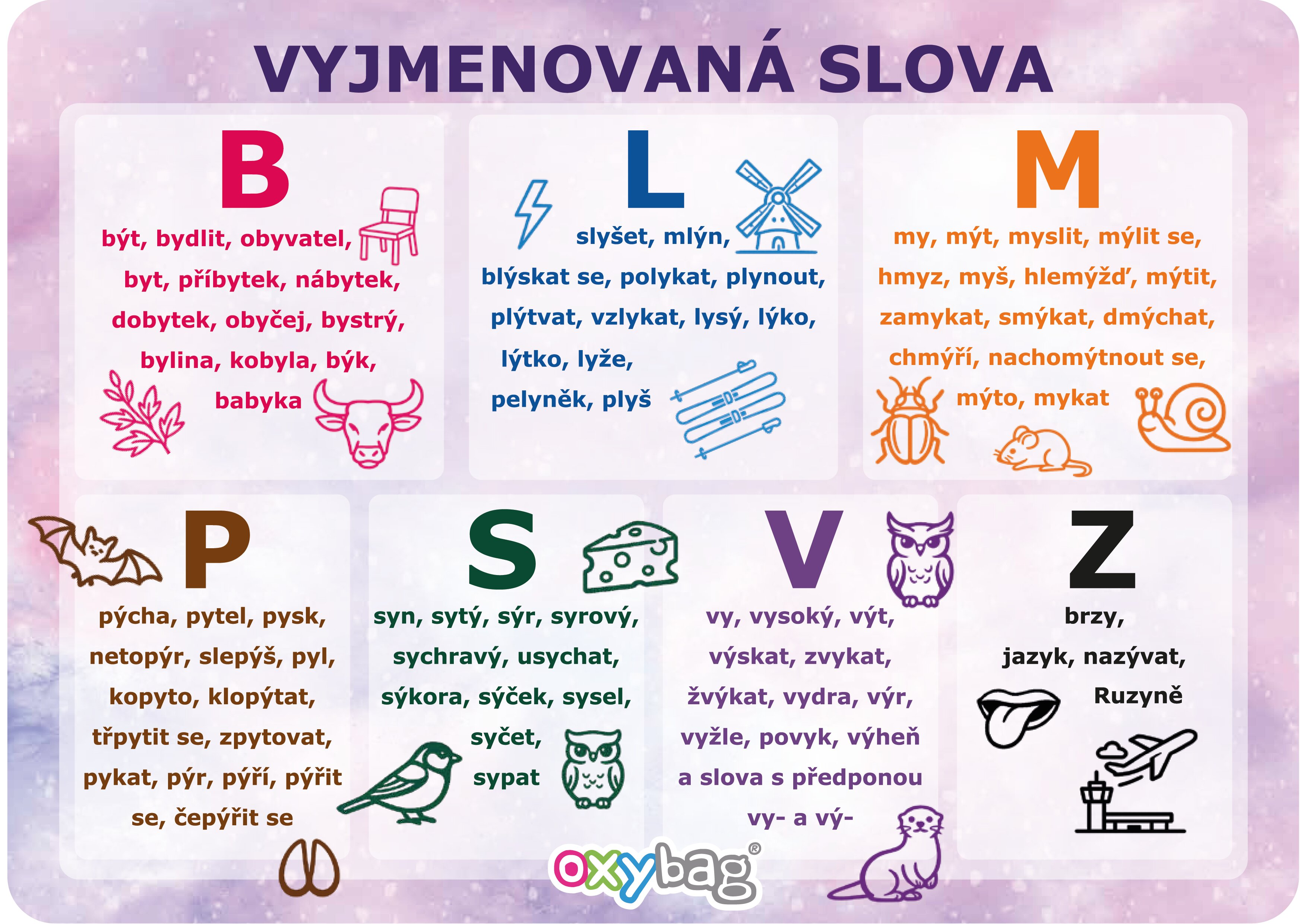 Vzdělávací karta A4 Vyjmenovaná slova motýl
